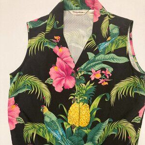 Tommy Bahama Tropical Print Tie Waist Silk Sleeveless Blouse Size 2